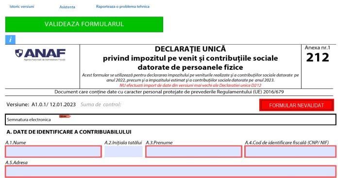 Declarația 212 pentru venituri din activități independente Declarația 212 pentru venituri din activități independente