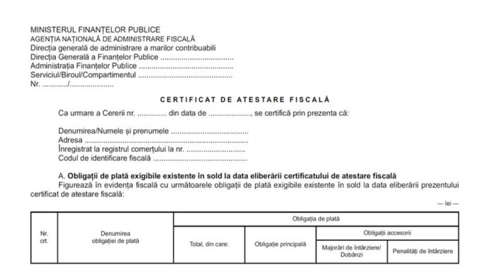 Eliberarea unui certificat de atestare fiscală