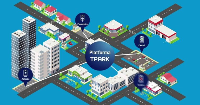 Logo TPARK și interfață aplicație plăți parcare și viniete