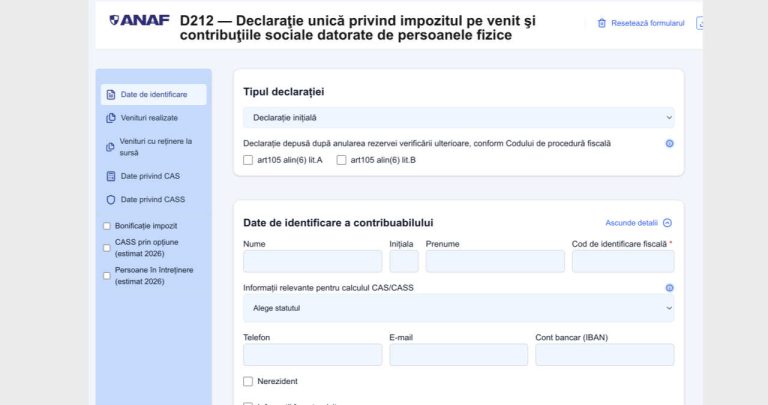 Un creator de conținut completând Declarația Unică în Spațiul Privat Virtual pentru veniturile încasate din TikTok și YouTube