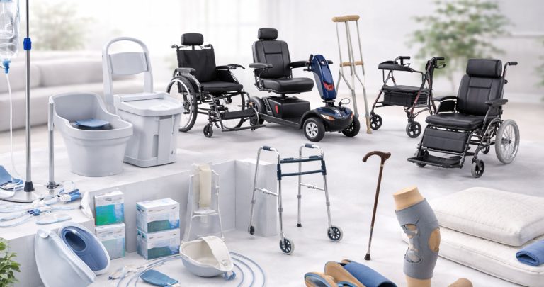 Dosar medical cu acte pentru CNAS lângă un scaun rulant ortopedic