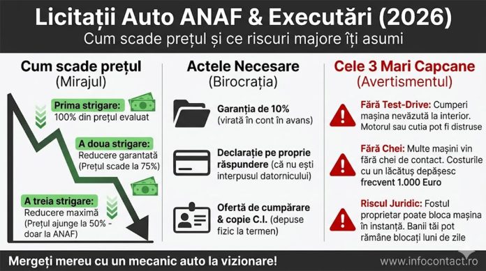 Cum cumperi o mașină ieftină la licitațiile ANAF sau de la executori judecătorești în 2026: Acte, garanție și riscuri ascunse