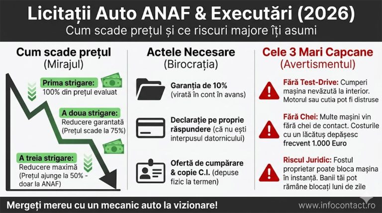 Cum cumperi o mașină ieftină la licitațiile ANAF sau de la executori judecătorești în 2026: Acte, garanție și riscuri ascunse
