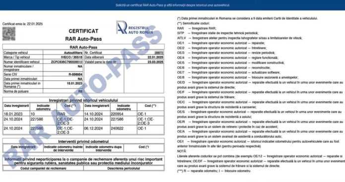 Certificat RAR Auto Pass Istoric Auto 2026 Certificat RAR Auto Pass Istoric Auto 2026